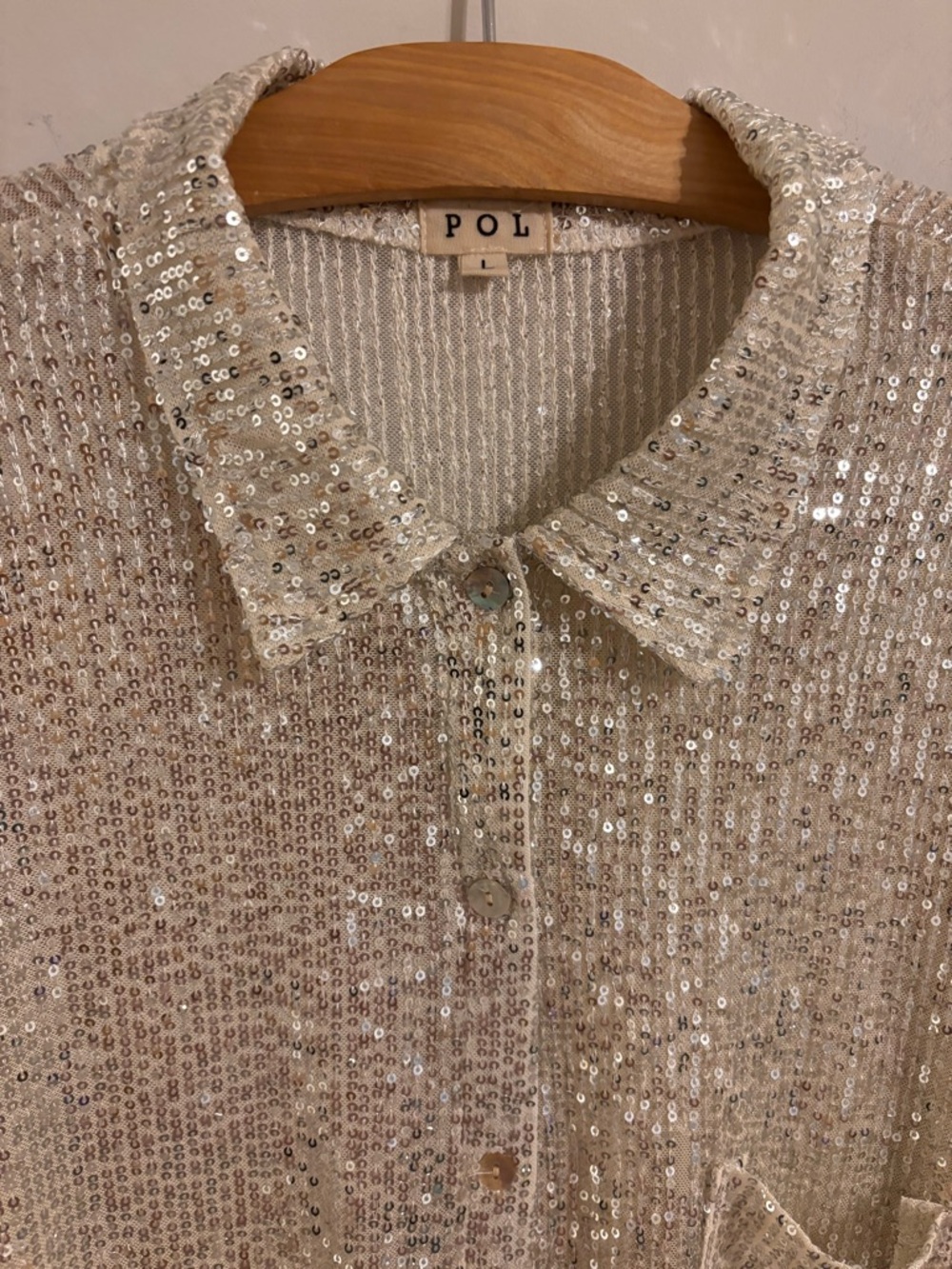 POL ivory sequined button down blouse - Picture 4 of 10